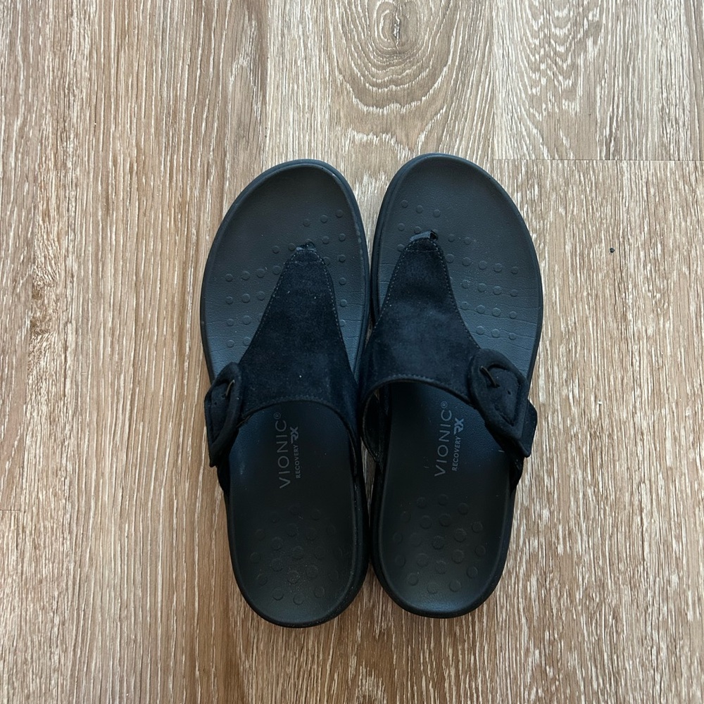 Vionic Black Suede Slide Sandals